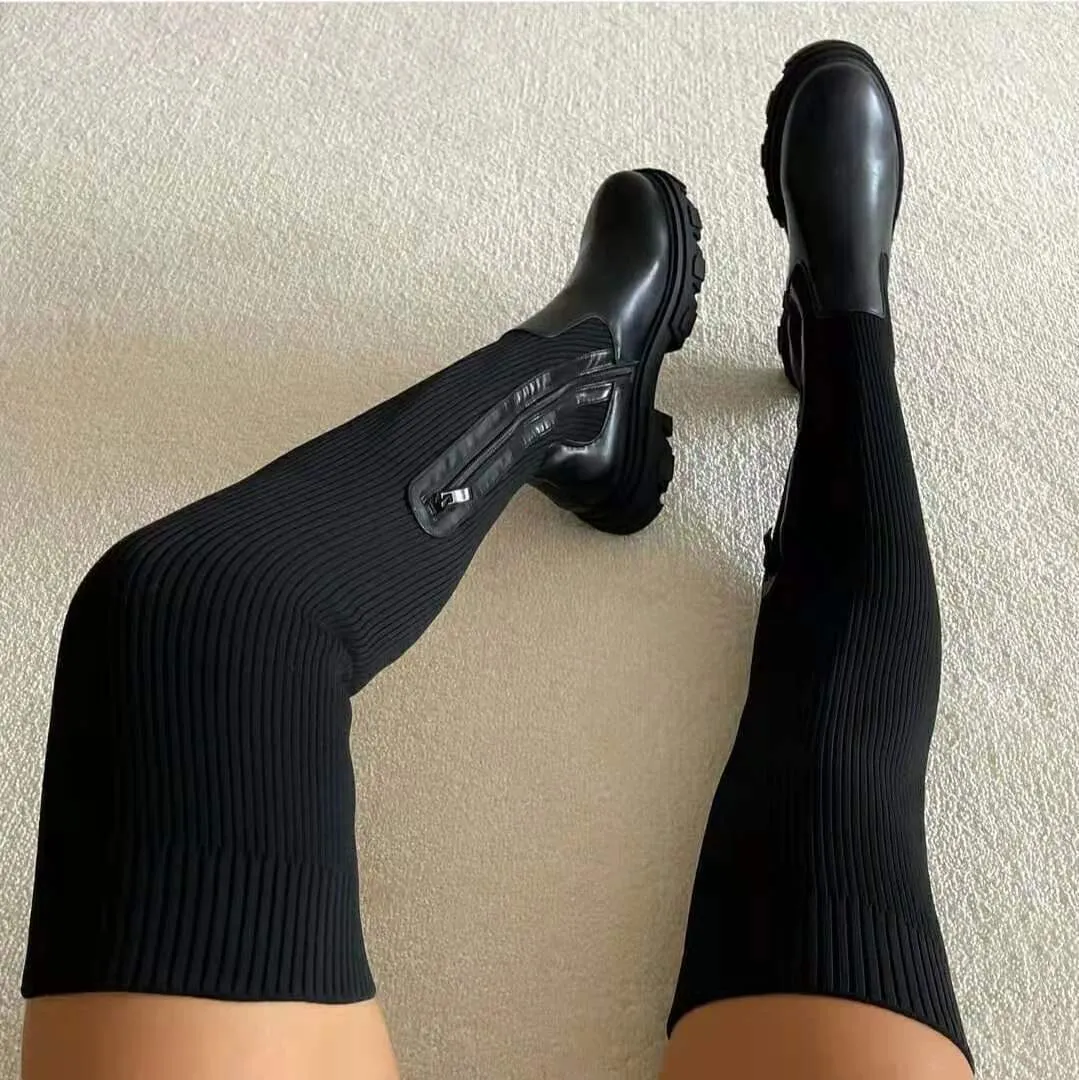 Nanccy Thick Soled Knitted Knee High Women's Boots
