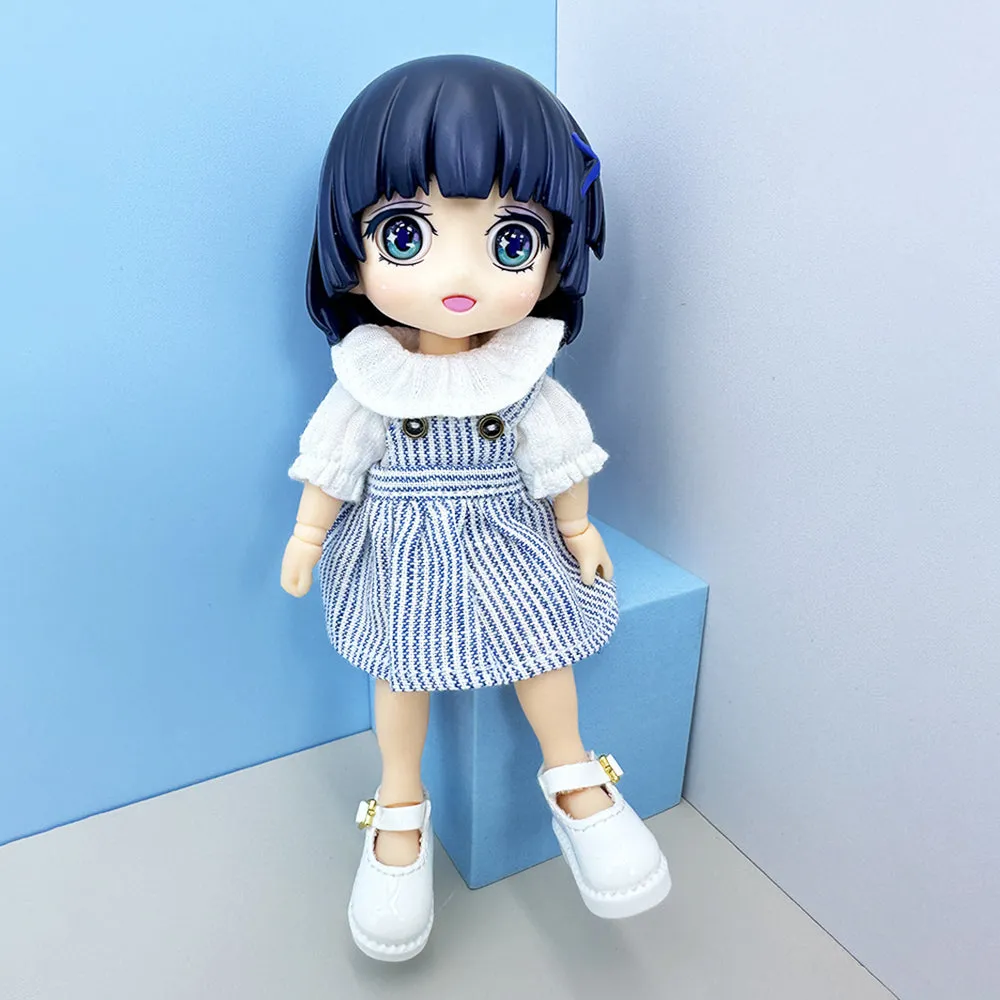 niannyyhouse 1/12 BJD Doll Clothes White Shirt Striped Skirt Shoes Socks OB11 4.3in Action Figures Doll Dressup