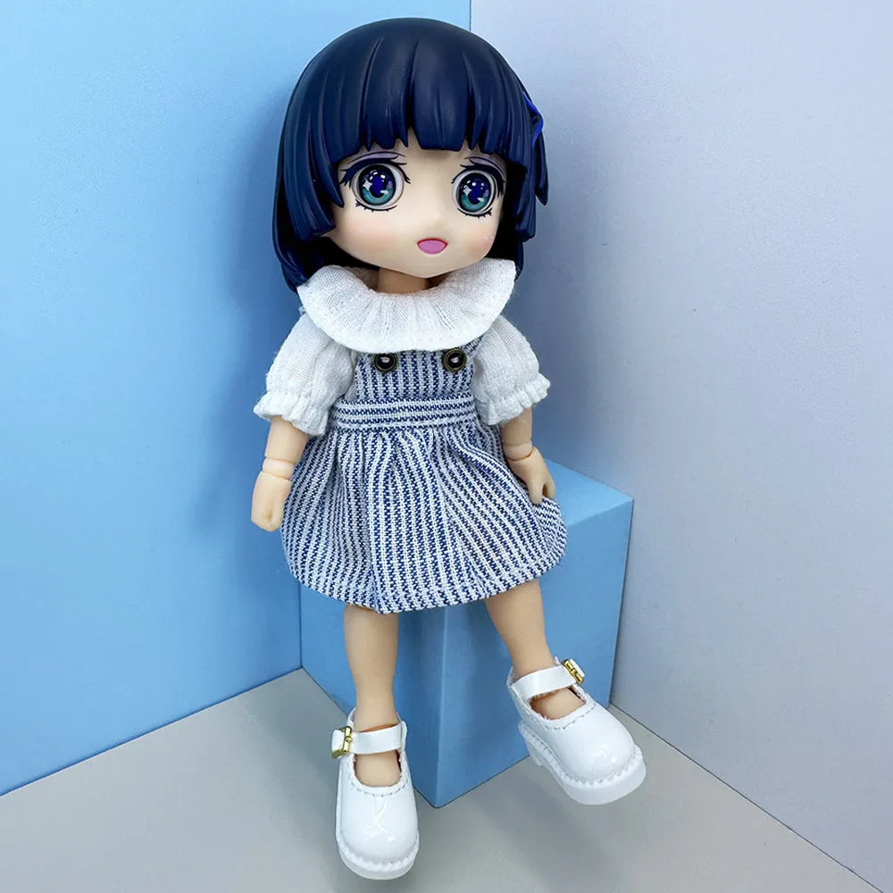 niannyyhouse 1/12 BJD Doll Clothes White Shirt Striped Skirt Shoes Socks OB11 4.3in Action Figures Doll Dressup