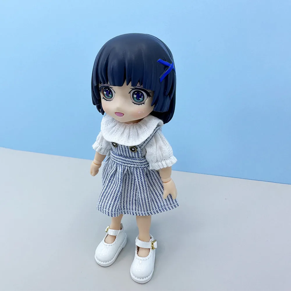 niannyyhouse 1/12 BJD Doll Clothes White Shirt Striped Skirt Shoes Socks OB11 4.3in Action Figures Doll Dressup