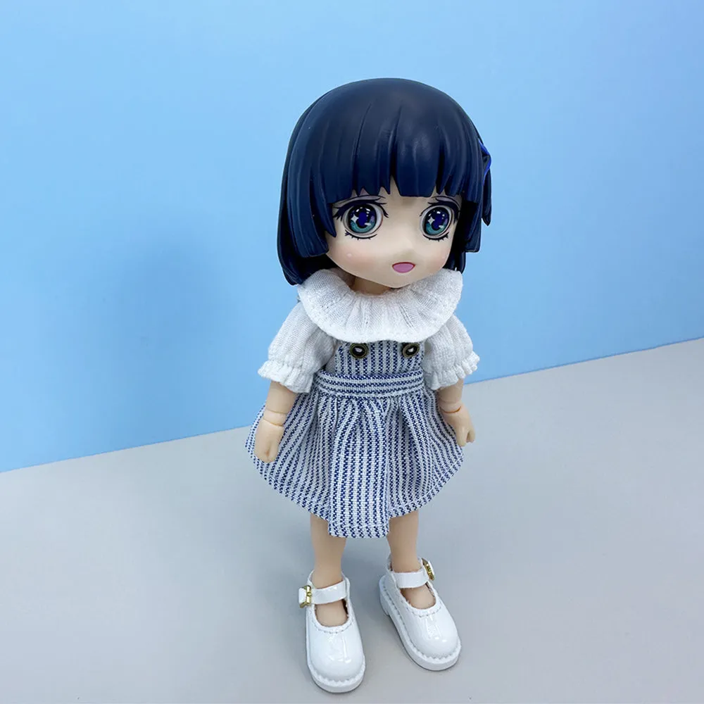 niannyyhouse 1/12 BJD Doll Clothes White Shirt Striped Skirt Shoes Socks OB11 4.3in Action Figures Doll Dressup