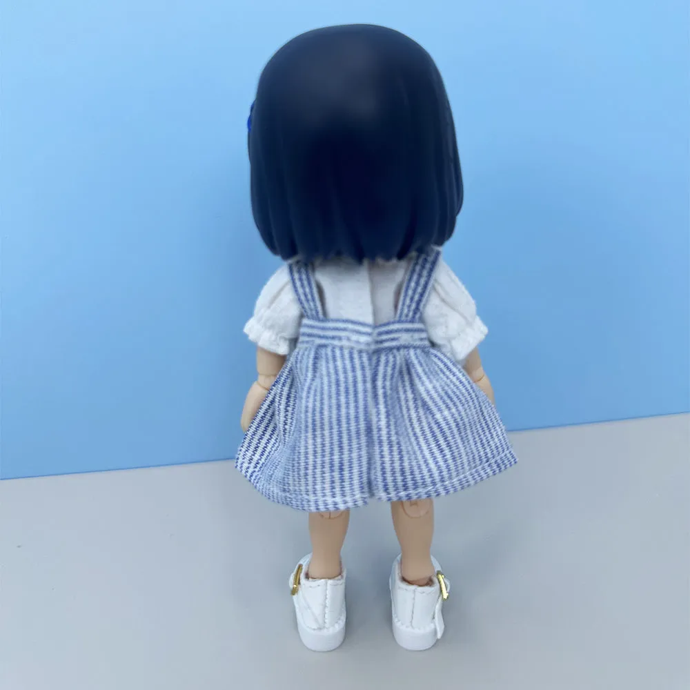 niannyyhouse 1/12 BJD Doll Clothes White Shirt Striped Skirt Shoes Socks OB11 4.3in Action Figures Doll Dressup