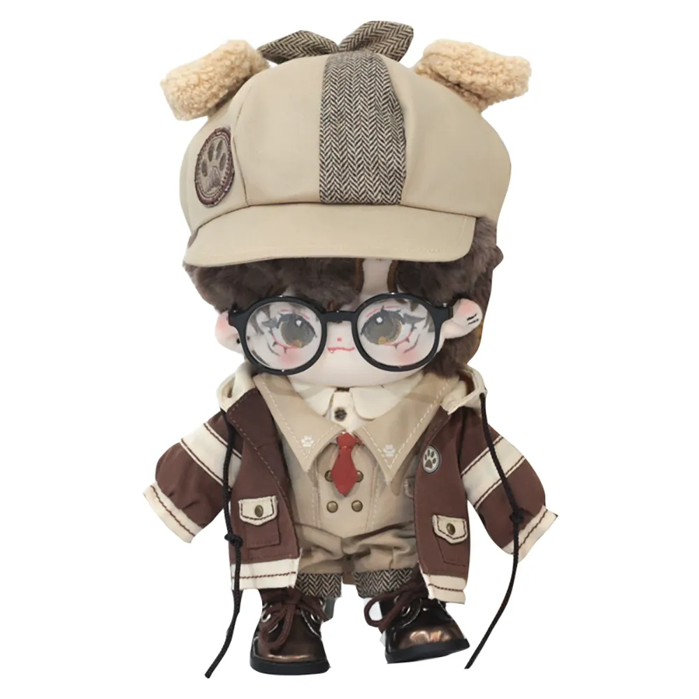 niannyyhouse 20cm Doll Clothes Brown Hat Coat Overalls Shawl Tie Shirt Vest Glasses Shoes Detective Outfit 8in Plush Toy Dressup
