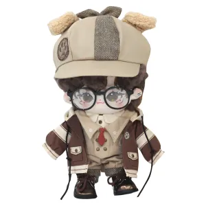 niannyyhouse 20cm Doll Clothes Brown Hat Coat Overalls Shawl Tie Shirt Vest Glasses Shoes Detective Outfit 8in Plush Toy Dressup