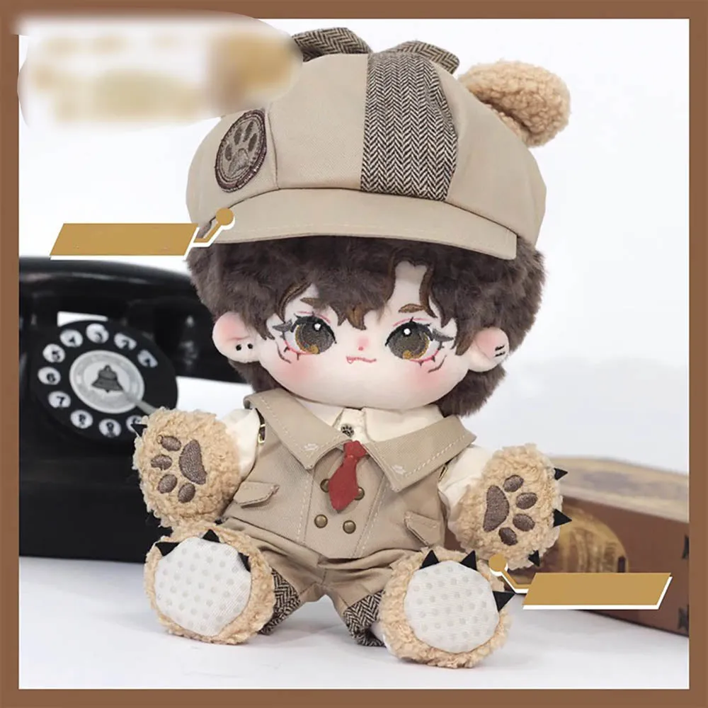 niannyyhouse 20cm Doll Clothes Brown Hat Coat Overalls Shawl Tie Shirt Vest Glasses Shoes Detective Outfit 8in Plush Toy Dressup