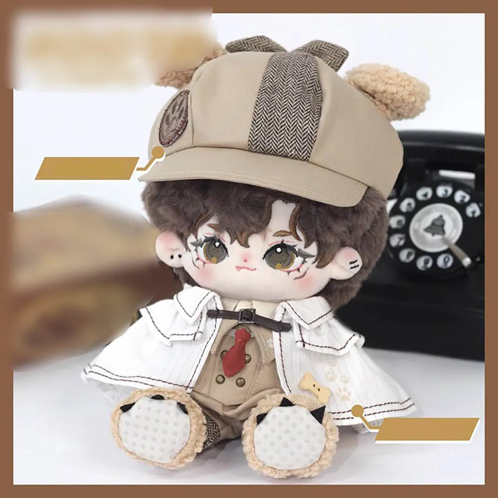niannyyhouse 20cm Doll Clothes Brown Hat Coat Overalls Shawl Tie Shirt Vest Glasses Shoes Detective Outfit 8in Plush Toy Dressup