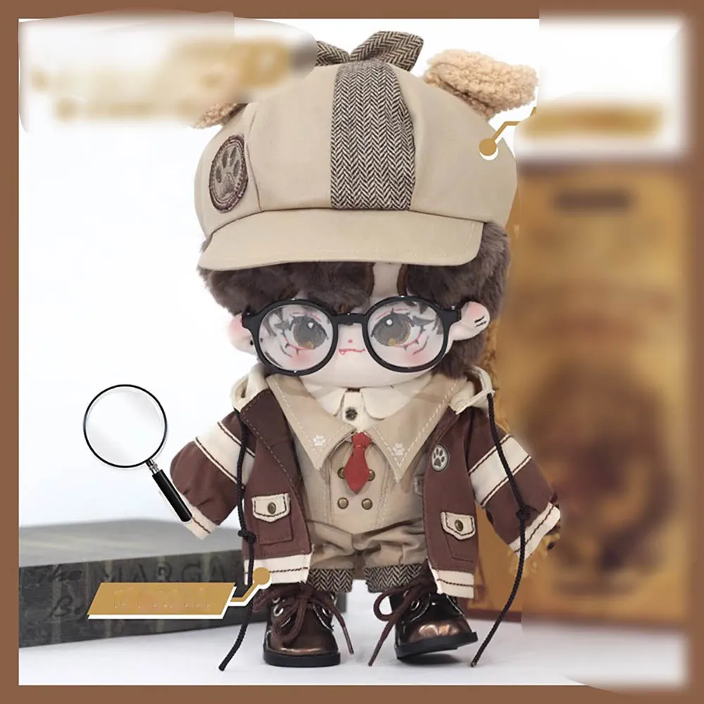 niannyyhouse 20cm Doll Clothes Brown Hat Coat Overalls Shawl Tie Shirt Vest Glasses Shoes Detective Outfit 8in Plush Toy Dressup