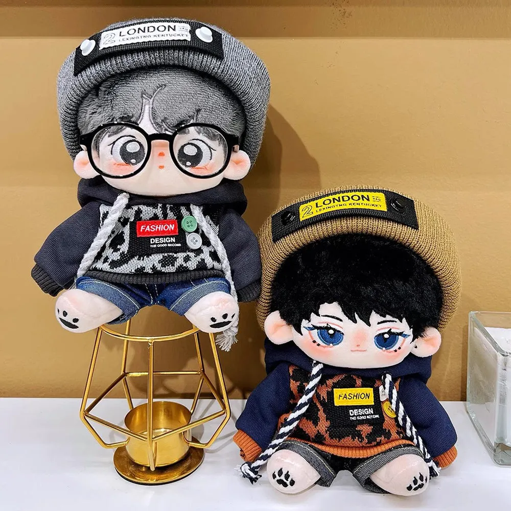 niannyyhouse 20cm Doll Clothes Hat Leopard Jacket Jeans Glasses Shoes 8in Plush Doll Accessories