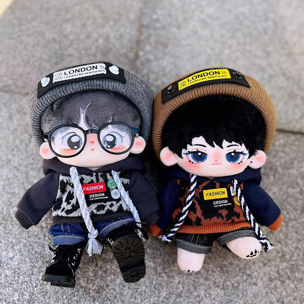 niannyyhouse 20cm Doll Clothes Hat Leopard Jacket Jeans Glasses Shoes 8in Plush Doll Accessories