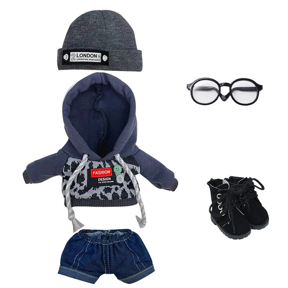 niannyyhouse 20cm Doll Clothes Hat Leopard Jacket Jeans Glasses Shoes 8in Plush Doll Accessories