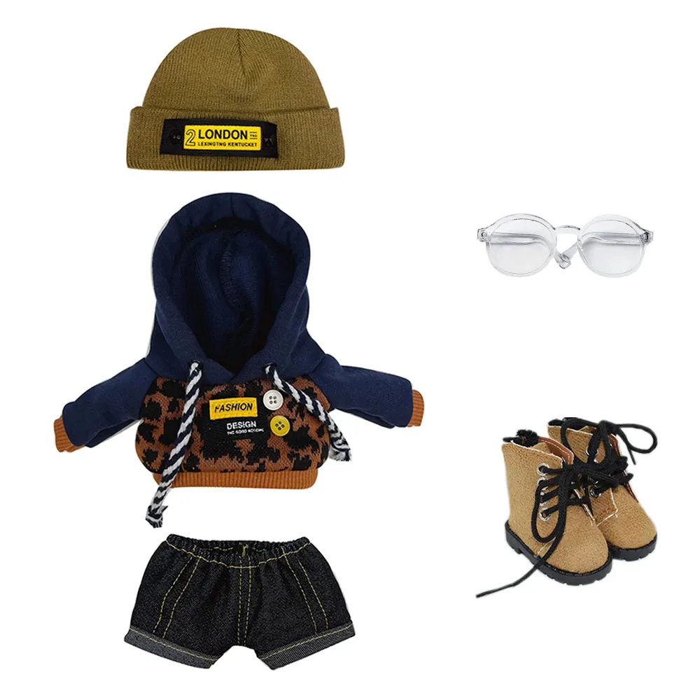 niannyyhouse 20cm Doll Clothes Hat Leopard Jacket Jeans Glasses Shoes 8in Plush Doll Accessories