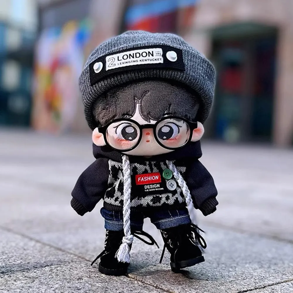 niannyyhouse 20cm Doll Clothes Hat Leopard Jacket Jeans Glasses Shoes 8in Plush Doll Accessories
