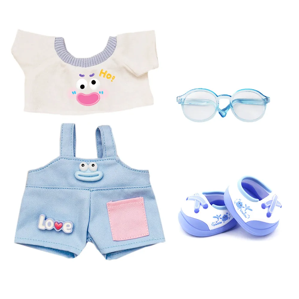 niannyyhouse 20cm Plush Doll Clothes T-Shirt Overalls Glasses Shoes 8in Soft Stuffed Doll Dressup