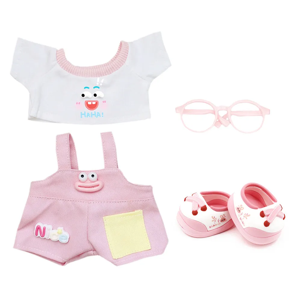niannyyhouse 20cm Plush Doll Clothes T-Shirt Overalls Glasses Shoes 8in Soft Stuffed Doll Dressup