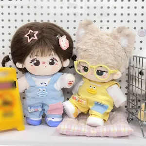 niannyyhouse 20cm Plush Doll Clothes T-Shirt Overalls Glasses Shoes 8in Soft Stuffed Doll Dressup