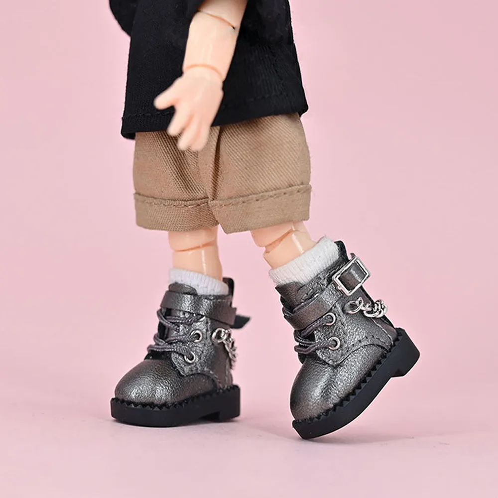 niannyyhouse Ob11 Chain Leather Shoes 1/12 BJD Doll Body Accessories Dress Up