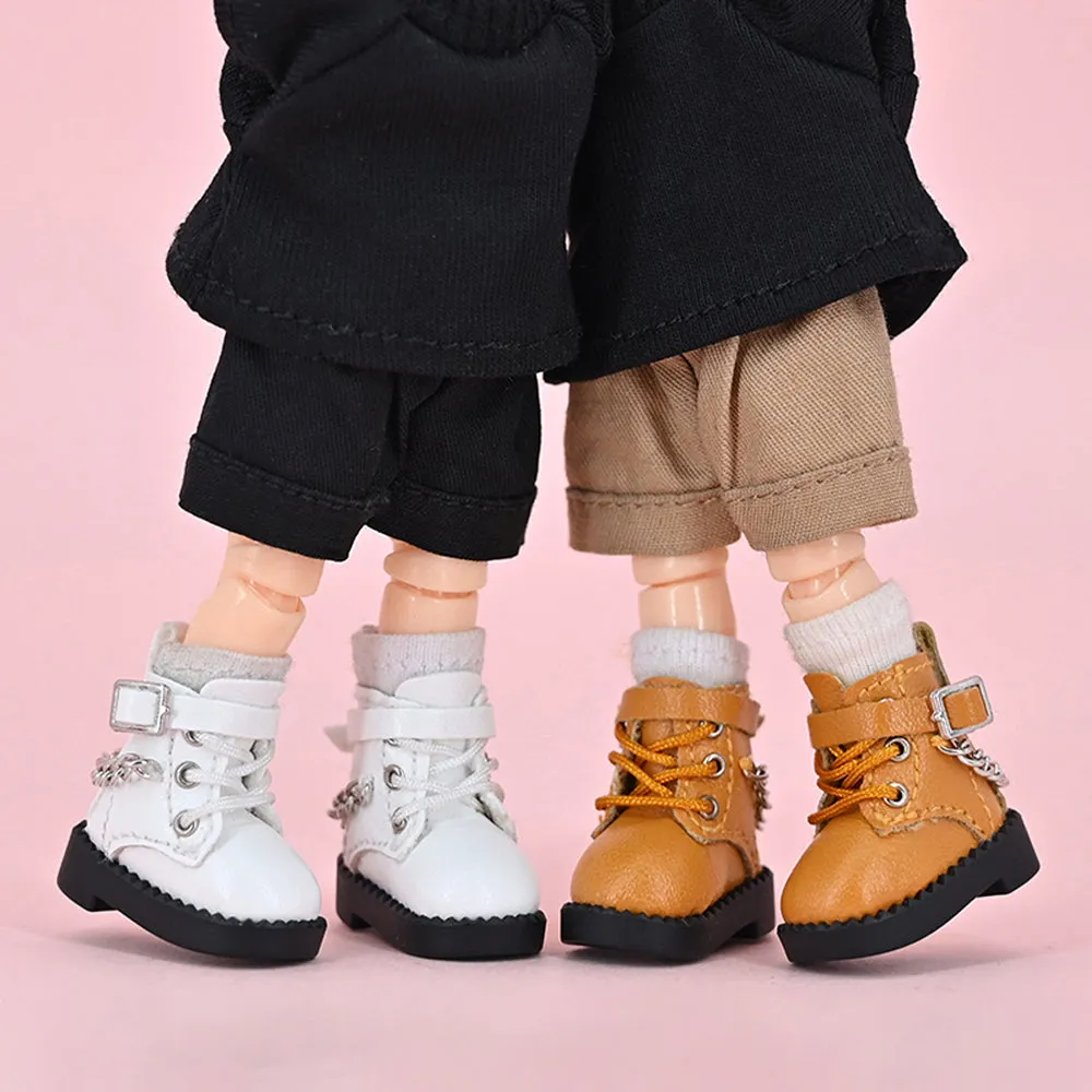 niannyyhouse Ob11 Chain Leather Shoes 1/12 BJD Doll Body Accessories Dress Up