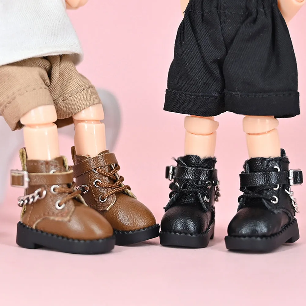 niannyyhouse Ob11 Chain Leather Shoes 1/12 BJD Doll Body Accessories Dress Up