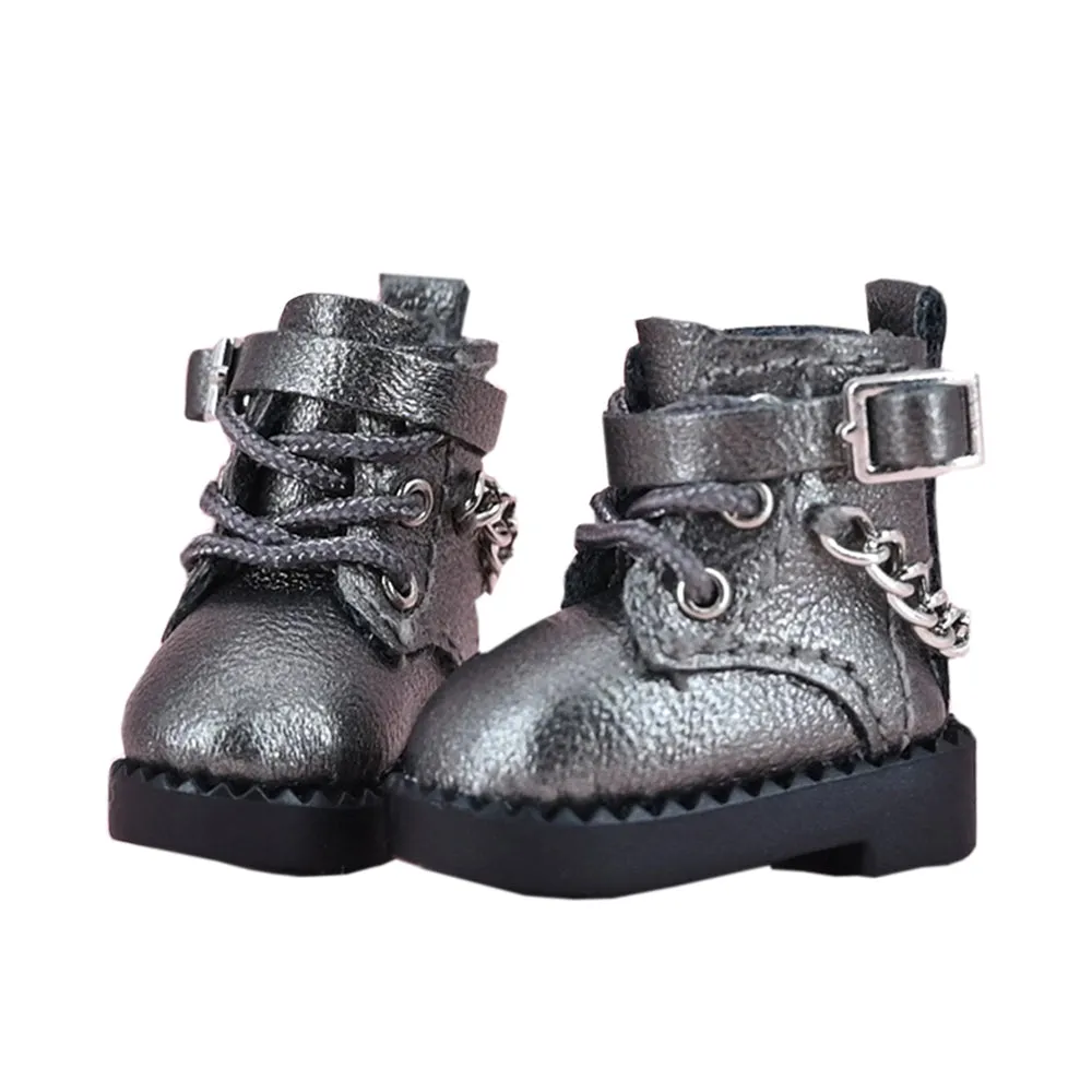 niannyyhouse Ob11 Chain Leather Shoes 1/12 BJD Doll Body Accessories Dress Up