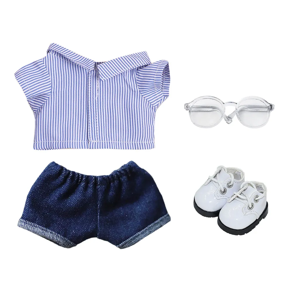niannyyhouse Solid Color Plaid Striped Shirt Jeans Glasses Leather Shoes 10cm 15cm 20cm Plush Doll Clothes Soft Stuffed Plush Toy Dress Up Accessories