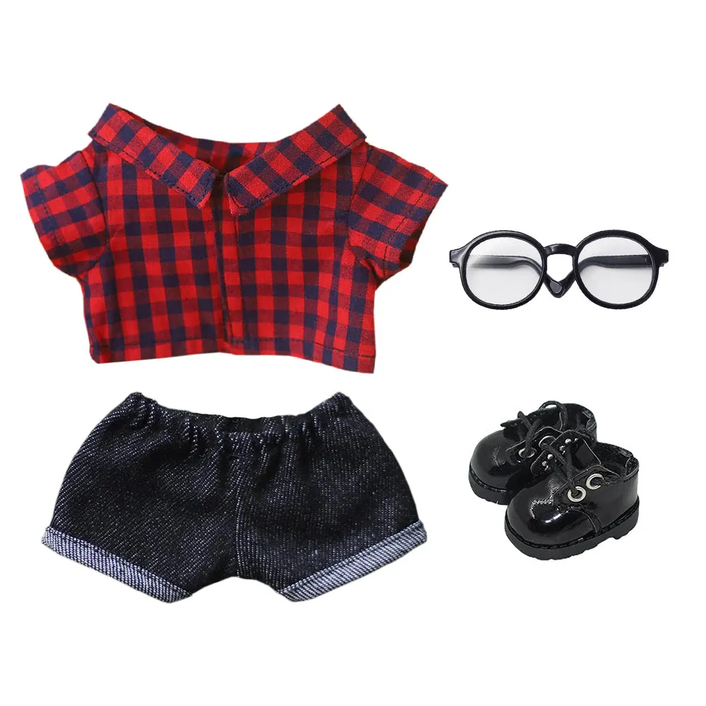 niannyyhouse Solid Color Plaid Striped Shirt Jeans Glasses Leather Shoes 10cm 15cm 20cm Plush Doll Clothes Soft Stuffed Plush Toy Dress Up Accessories