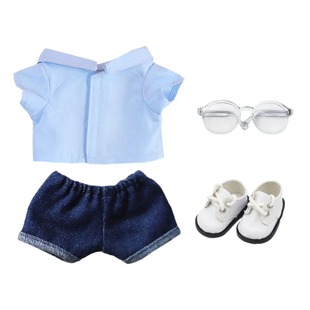 niannyyhouse Solid Color Plaid Striped Shirt Jeans Glasses Leather Shoes 10cm 15cm 20cm Plush Doll Clothes Soft Stuffed Plush Toy Dress Up Accessories
