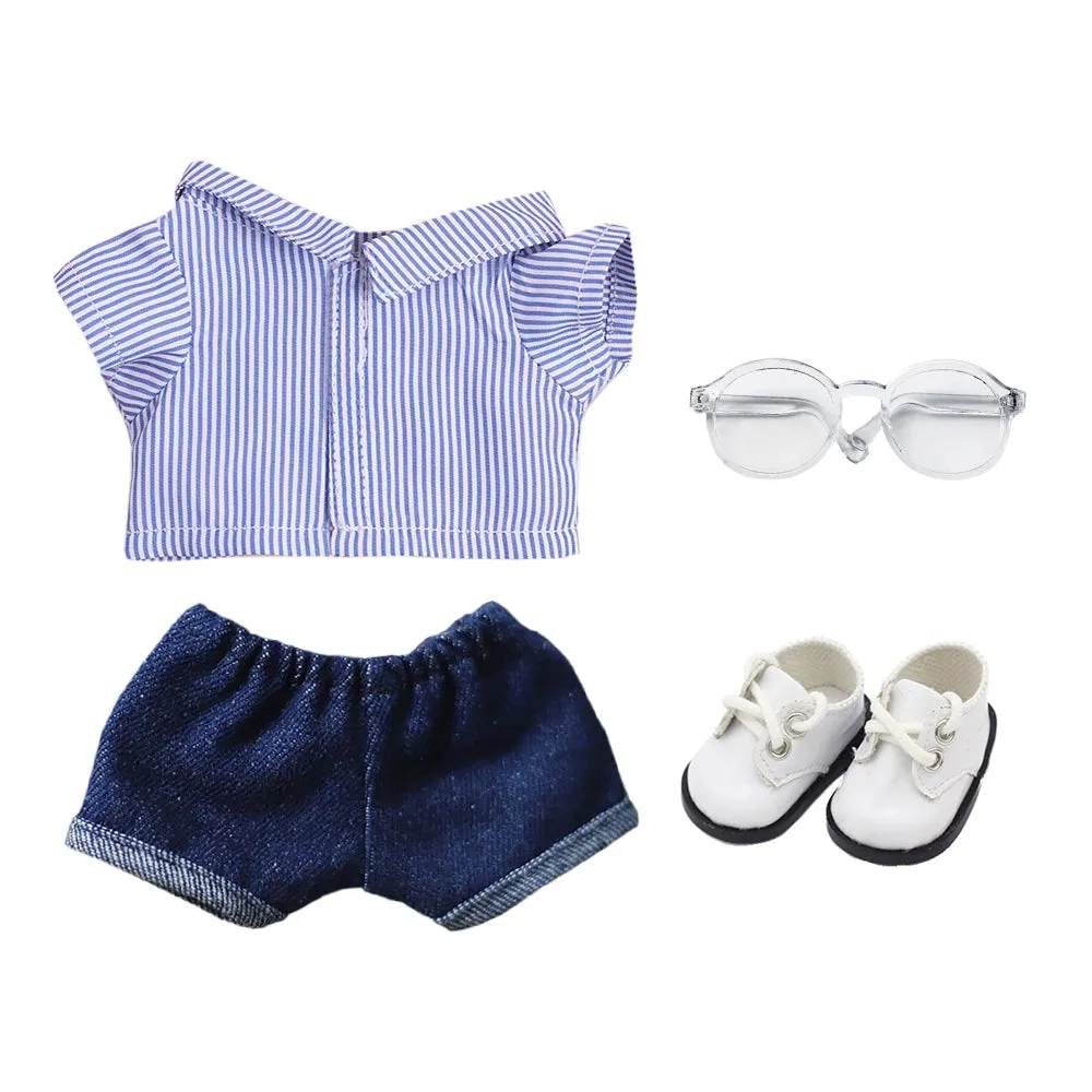 niannyyhouse Solid Color Plaid Striped Shirt Jeans Glasses Leather Shoes 10cm 15cm 20cm Plush Doll Clothes Soft Stuffed Plush Toy Dress Up Accessories