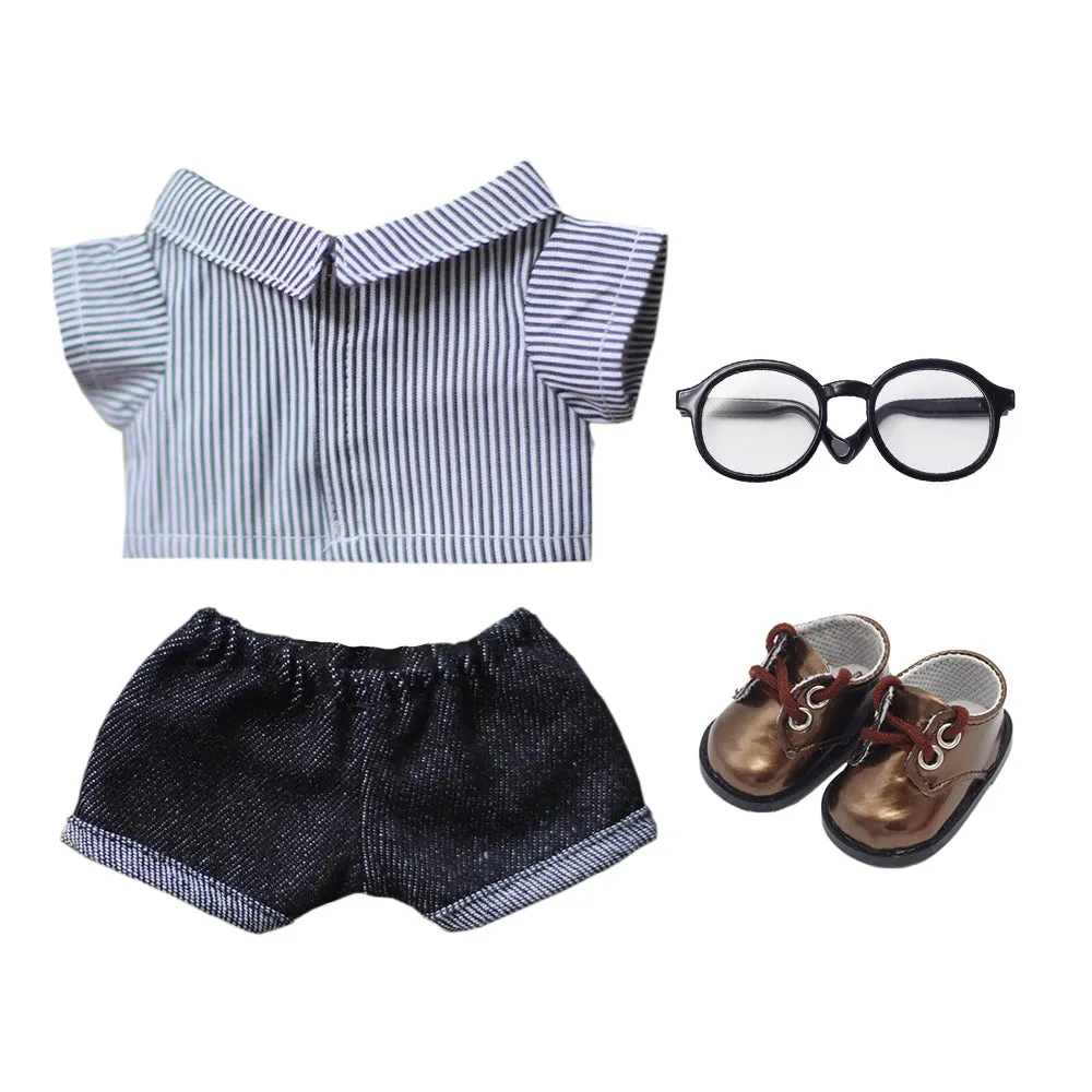 niannyyhouse Solid Color Plaid Striped Shirt Jeans Glasses Leather Shoes 10cm 15cm 20cm Plush Doll Clothes Soft Stuffed Plush Toy Dress Up Accessories
