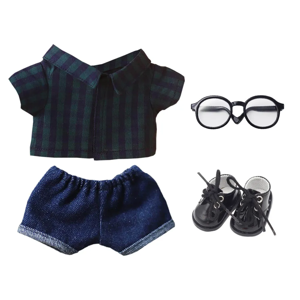 niannyyhouse Solid Color Plaid Striped Shirt Jeans Glasses Leather Shoes 10cm 15cm 20cm Plush Doll Clothes Soft Stuffed Plush Toy Dress Up Accessories