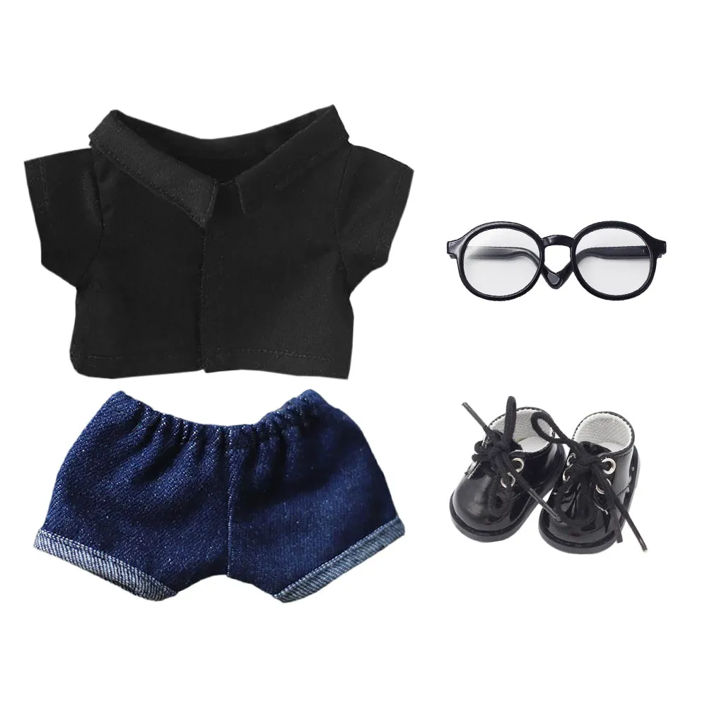 niannyyhouse Solid Color Plaid Striped Shirt Jeans Glasses Leather Shoes 10cm 15cm 20cm Plush Doll Clothes Soft Stuffed Plush Toy Dress Up Accessories