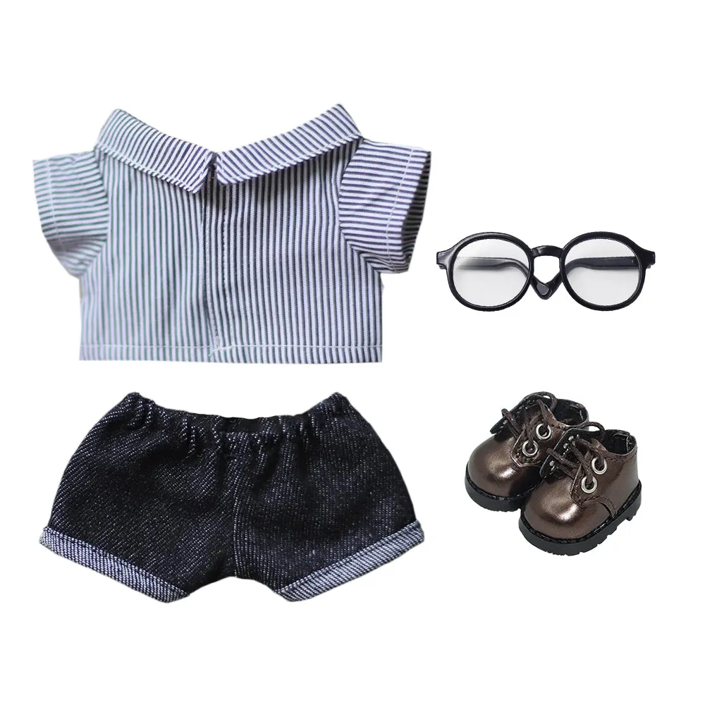 niannyyhouse Solid Color Plaid Striped Shirt Jeans Glasses Leather Shoes 10cm 15cm 20cm Plush Doll Clothes Soft Stuffed Plush Toy Dress Up Accessories