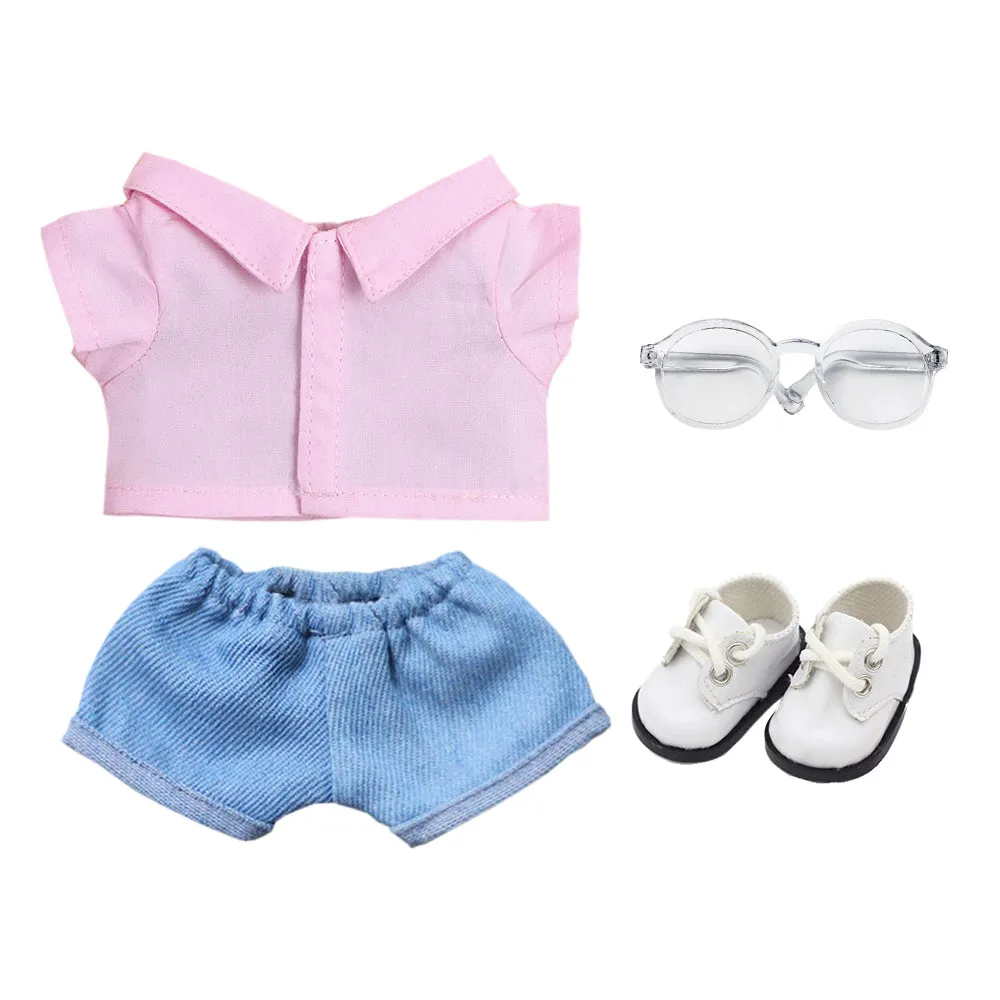 niannyyhouse Solid Color Plaid Striped Shirt Jeans Glasses Leather Shoes 10cm 15cm 20cm Plush Doll Clothes Soft Stuffed Plush Toy Dress Up Accessories