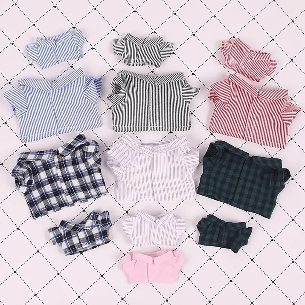 niannyyhouse Solid Color Plaid Striped Shirt Jeans Glasses Leather Shoes 10cm 15cm 20cm Plush Doll Clothes Soft Stuffed Plush Toy Dress Up Accessories