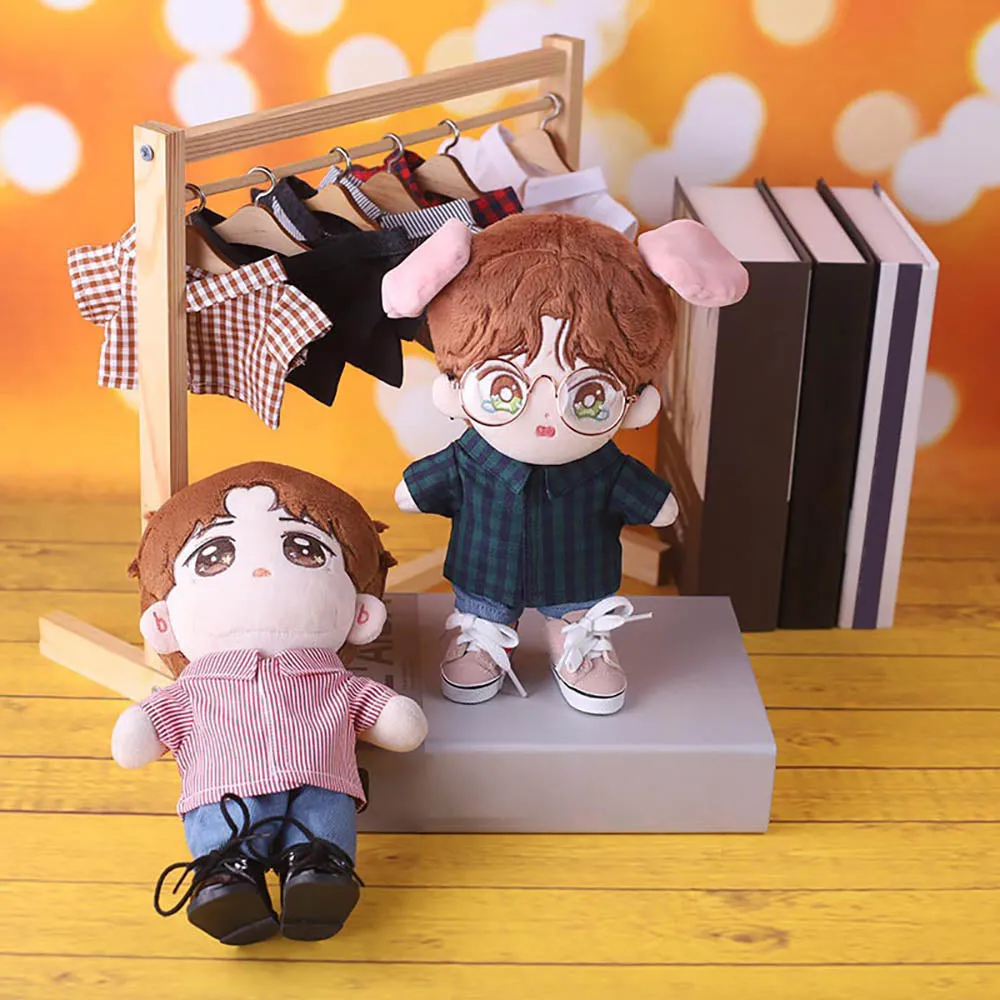 niannyyhouse Solid Color Plaid Striped Shirt Jeans Glasses Leather Shoes 10cm 15cm 20cm Plush Doll Clothes Soft Stuffed Plush Toy Dress Up Accessories