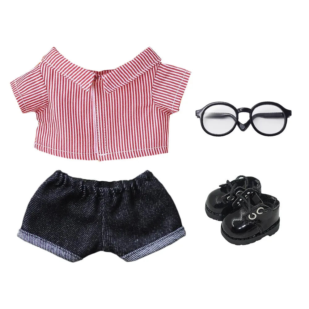 niannyyhouse Solid Color Plaid Striped Shirt Jeans Glasses Leather Shoes 10cm 15cm 20cm Plush Doll Clothes Soft Stuffed Plush Toy Dress Up Accessories