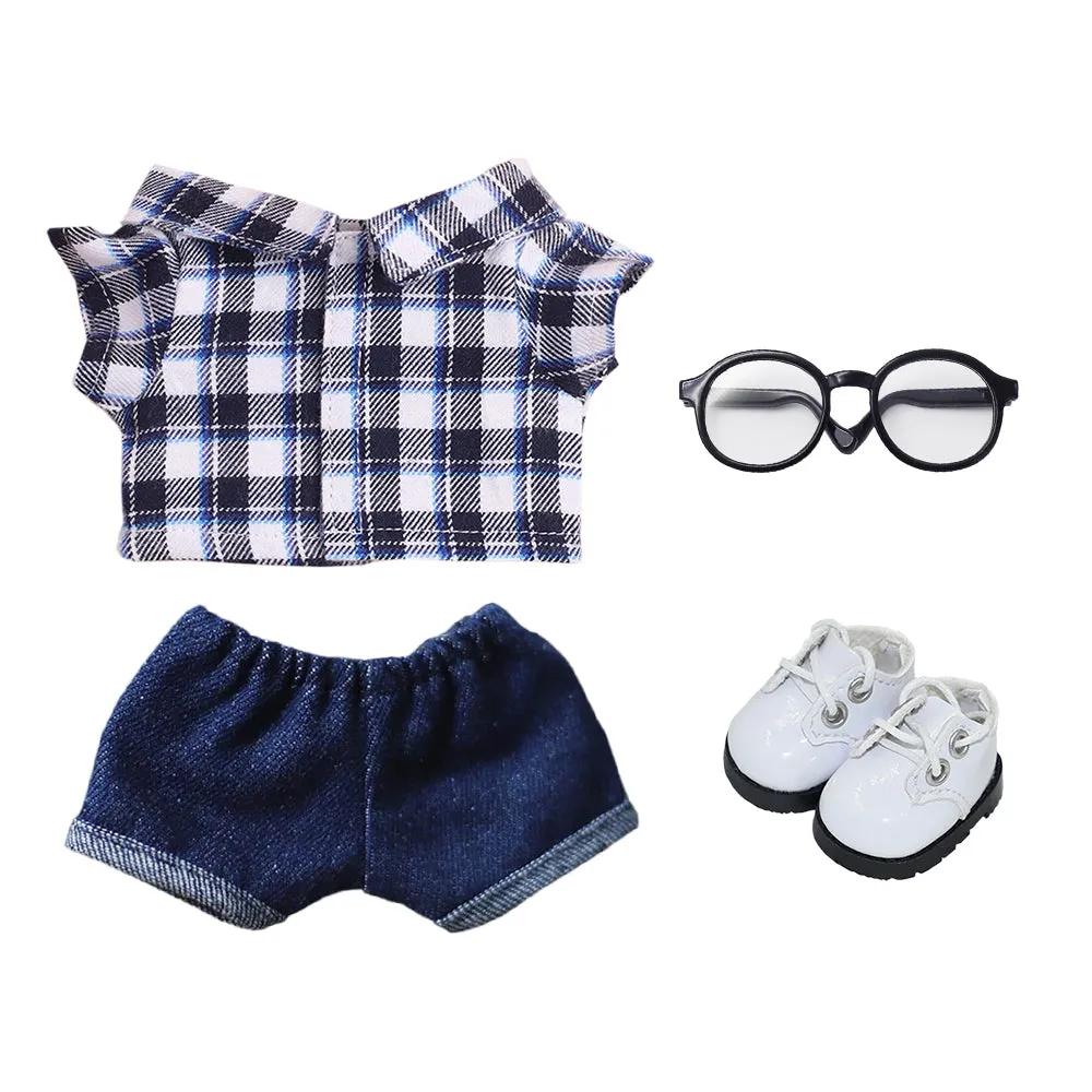 niannyyhouse Solid Color Plaid Striped Shirt Jeans Glasses Leather Shoes 10cm 15cm 20cm Plush Doll Clothes Soft Stuffed Plush Toy Dress Up Accessories