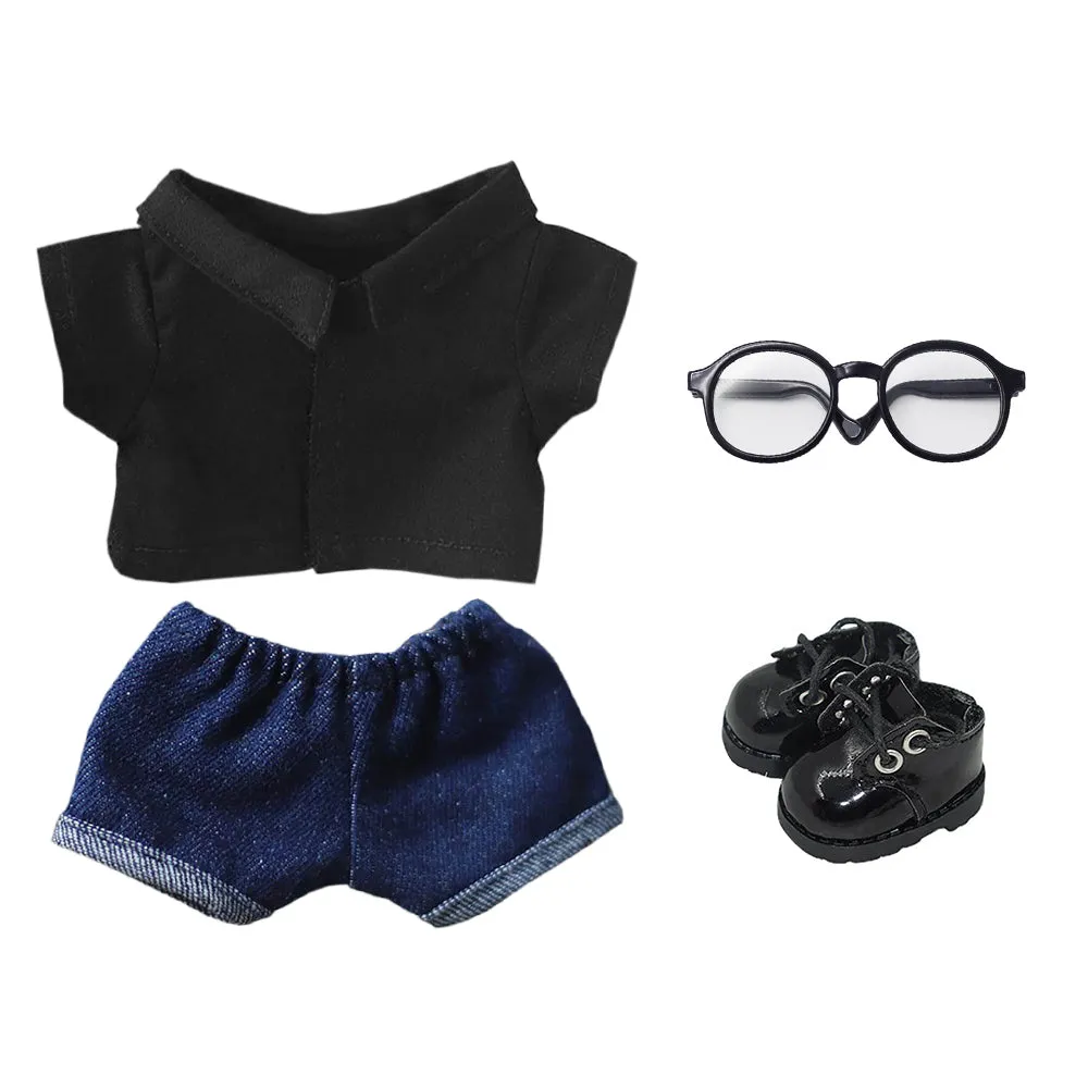 niannyyhouse Solid Color Plaid Striped Shirt Jeans Glasses Leather Shoes 10cm 15cm 20cm Plush Doll Clothes Soft Stuffed Plush Toy Dress Up Accessories