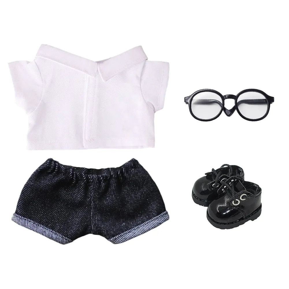 niannyyhouse Solid Color Plaid Striped Shirt Jeans Glasses Leather Shoes 10cm 15cm 20cm Plush Doll Clothes Soft Stuffed Plush Toy Dress Up Accessories
