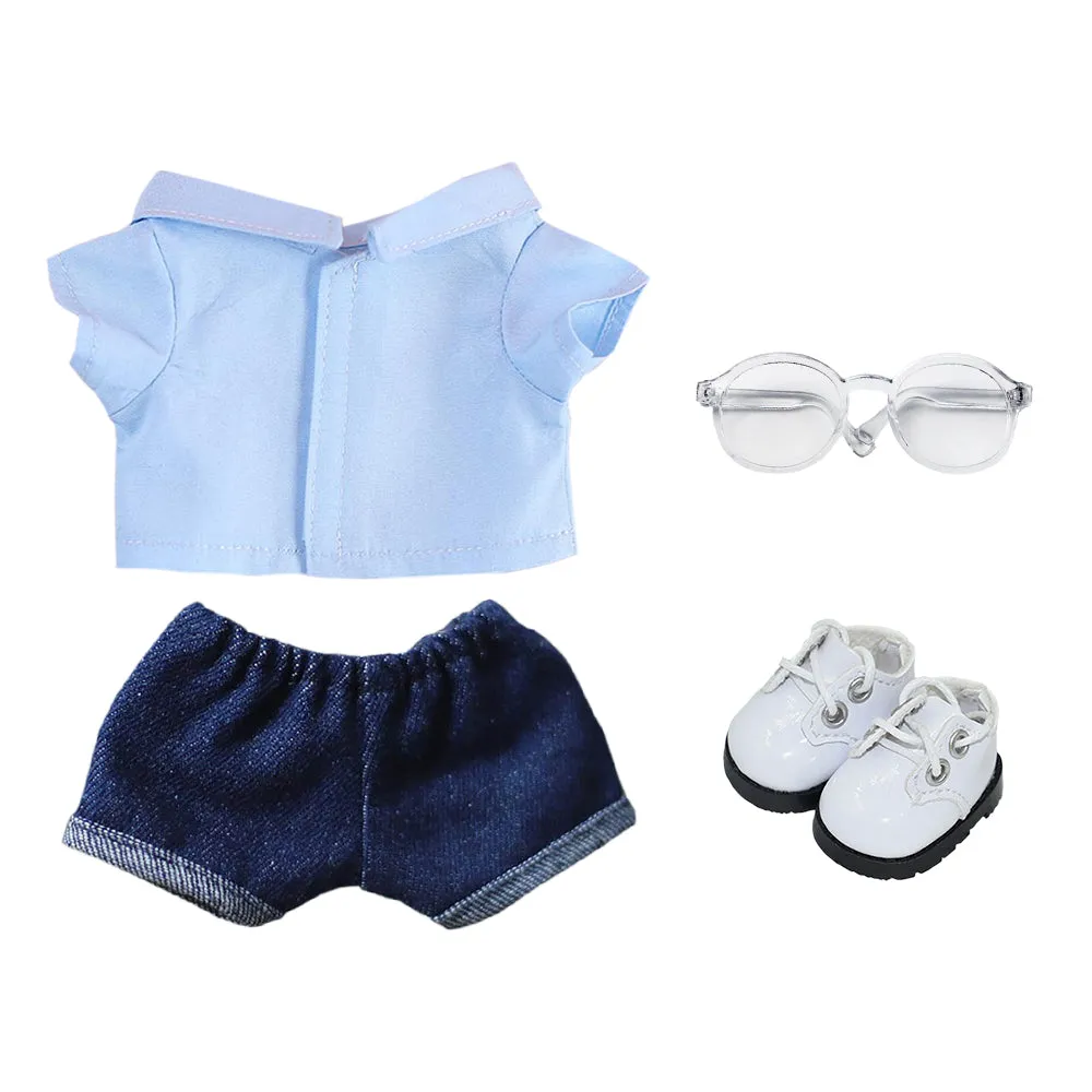niannyyhouse Solid Color Plaid Striped Shirt Jeans Glasses Leather Shoes 10cm 15cm 20cm Plush Doll Clothes Soft Stuffed Plush Toy Dress Up Accessories