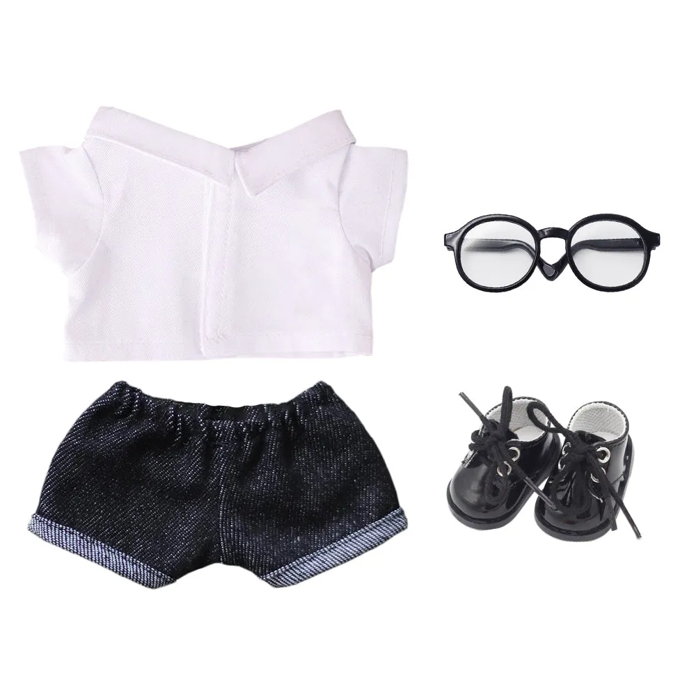 niannyyhouse Solid Color Plaid Striped Shirt Jeans Glasses Leather Shoes 10cm 15cm 20cm Plush Doll Clothes Soft Stuffed Plush Toy Dress Up Accessories