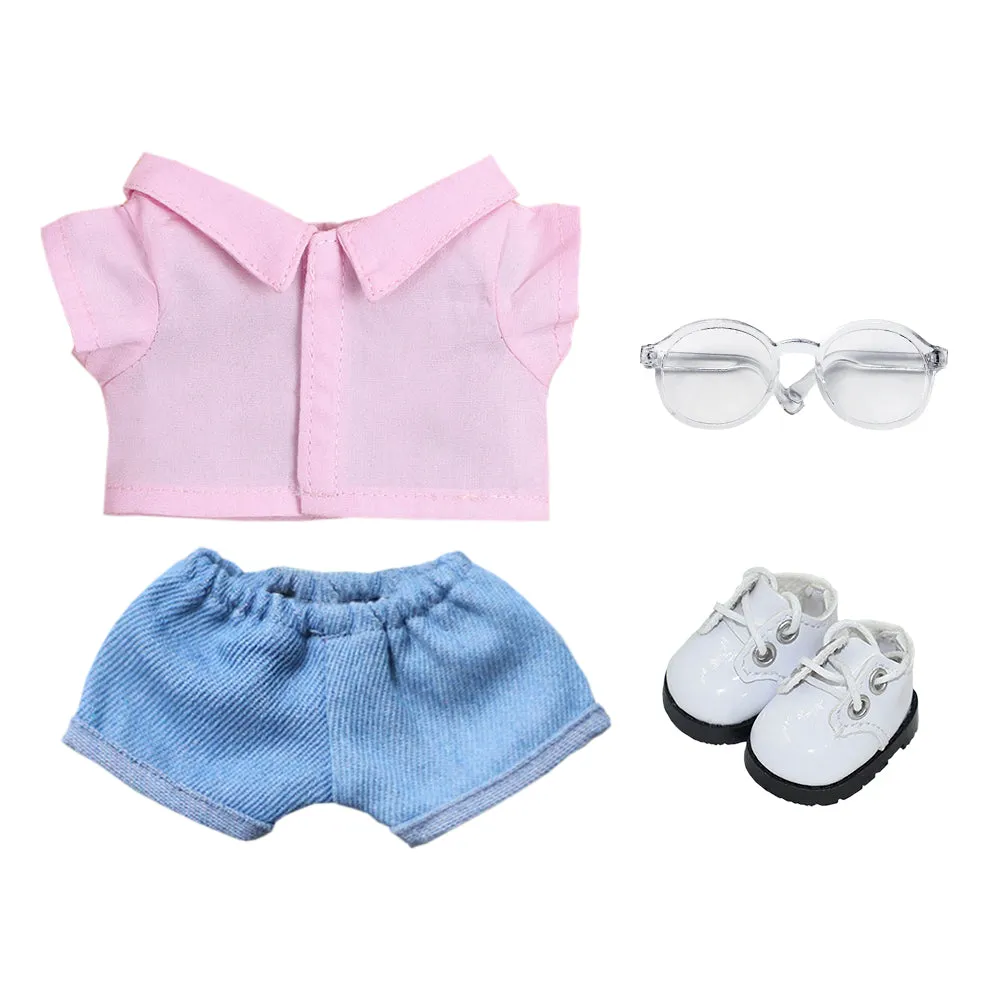 niannyyhouse Solid Color Plaid Striped Shirt Jeans Glasses Leather Shoes 10cm 15cm 20cm Plush Doll Clothes Soft Stuffed Plush Toy Dress Up Accessories