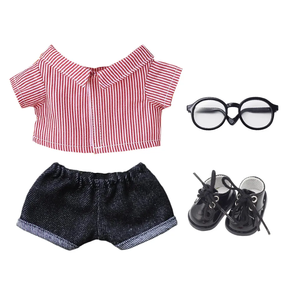 niannyyhouse Solid Color Plaid Striped Shirt Jeans Glasses Leather Shoes 10cm 15cm 20cm Plush Doll Clothes Soft Stuffed Plush Toy Dress Up Accessories