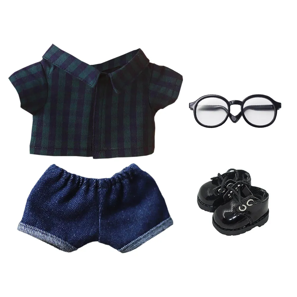 niannyyhouse Solid Color Plaid Striped Shirt Jeans Glasses Leather Shoes 10cm 15cm 20cm Plush Doll Clothes Soft Stuffed Plush Toy Dress Up Accessories