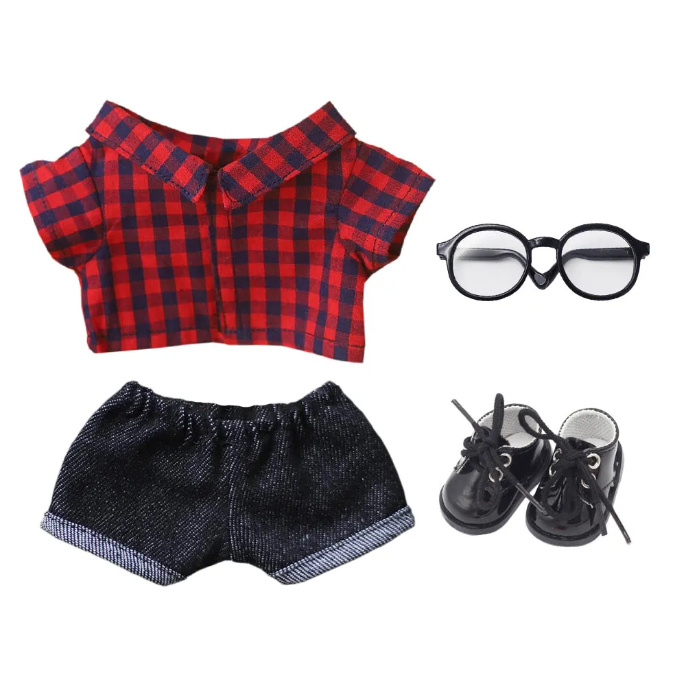 niannyyhouse Solid Color Plaid Striped Shirt Jeans Glasses Leather Shoes 10cm 15cm 20cm Plush Doll Clothes Soft Stuffed Plush Toy Dress Up Accessories