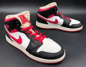 Nike Air Jordan 1 Mid GS 'White Very Berry' Red/Black Sneakers - Size 7Y ( COA)