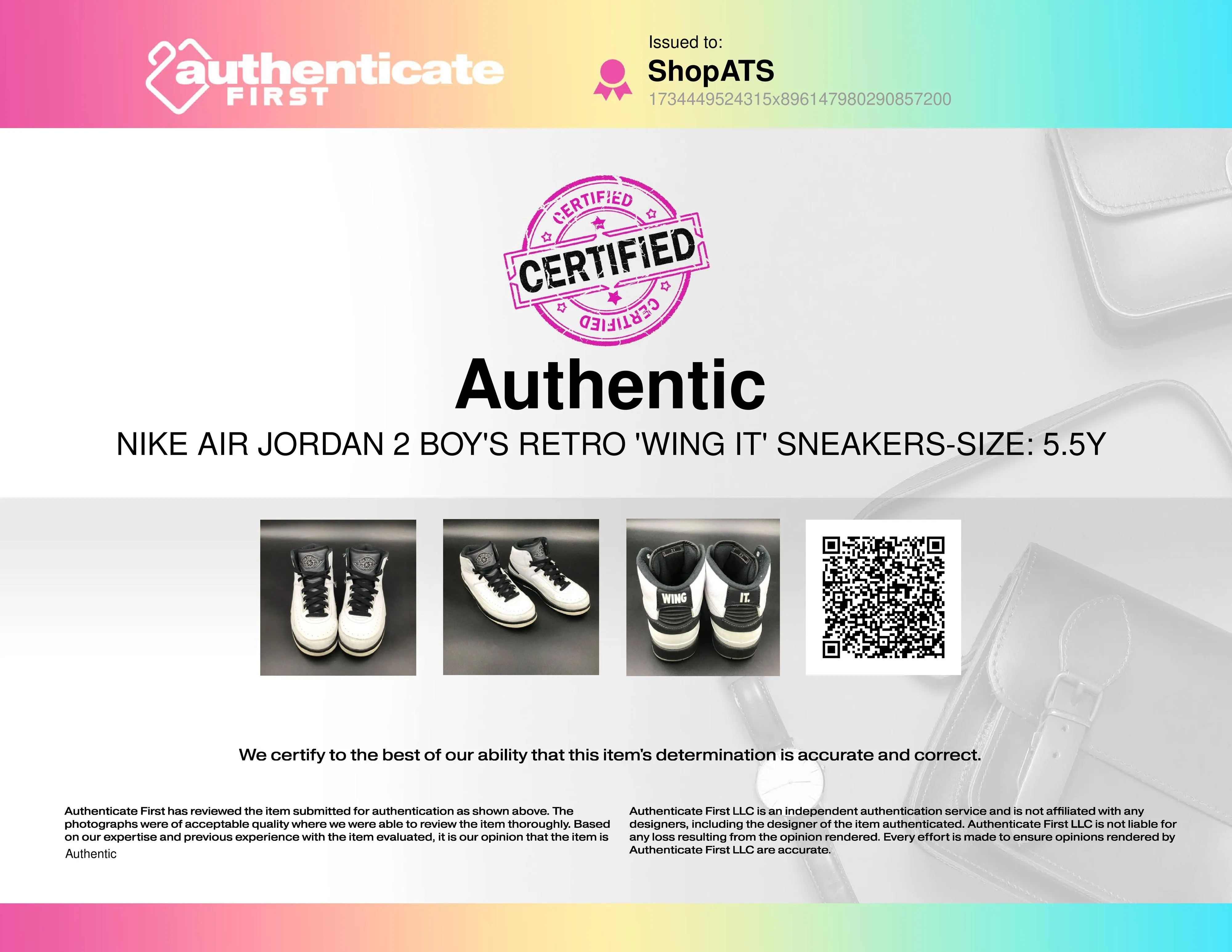 Nike Air Jordan 2 Boy's Retro 'Wing It' Sneakers-Size: 5.5Y ( COA)