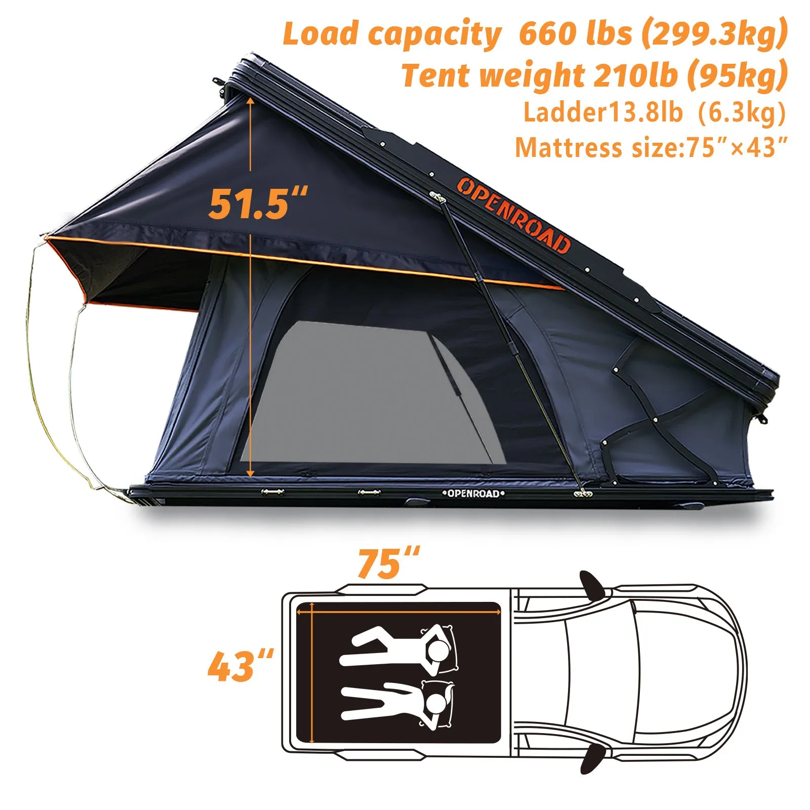 OPENROAD Aluminum Hard Shell Roof Top Tent - PeakRoof Series