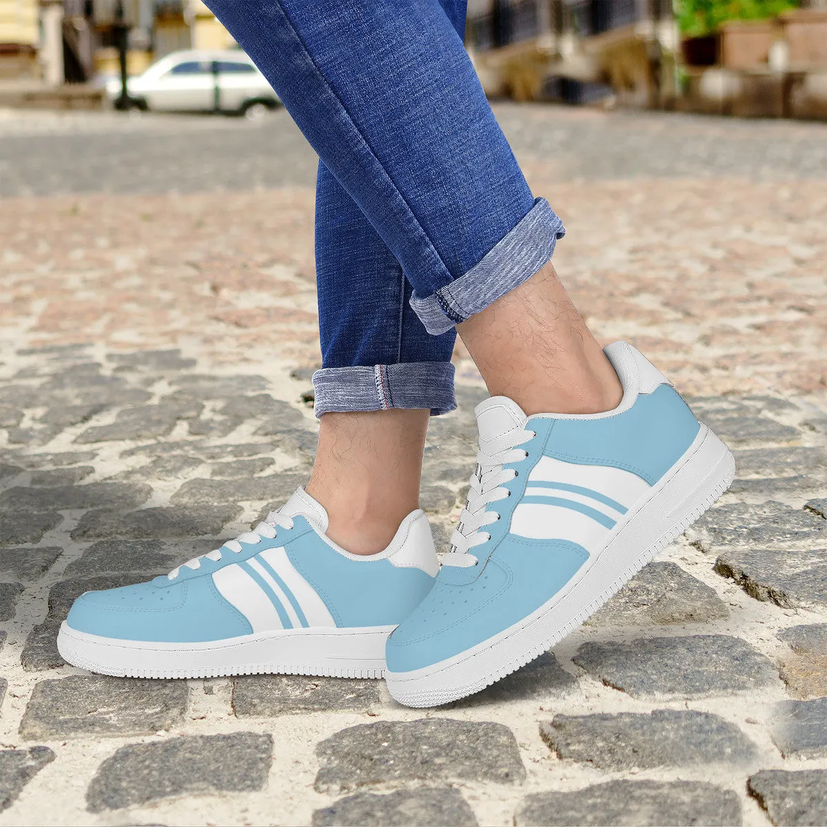 Pastel Blue with Blue and White Football Stripe Unisex Air Force Sneakers