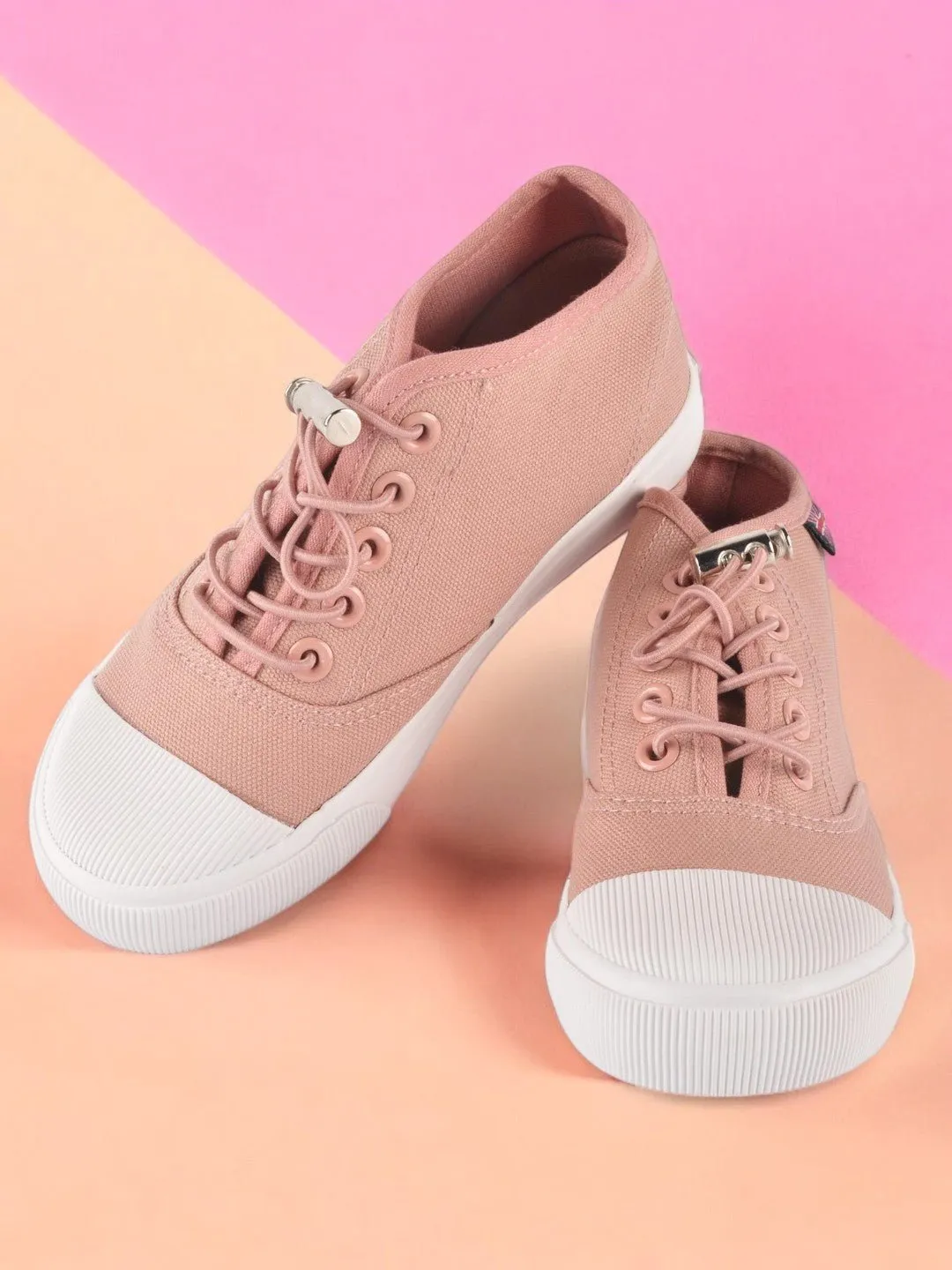 Peach Canvas Lace-Up Shoes for Girls