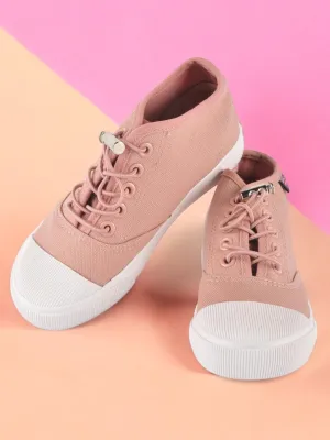 Peach Canvas Lace-Up Shoes for Girls